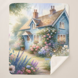 Pastellene Cottage-Garten-Blumenhaus-Szene Sherpadecke