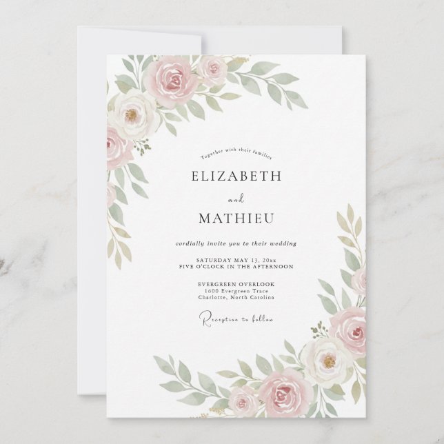 Pastellene Rosane Hochzeit Einladung (Vorderseite)