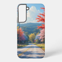 Pastellene Wasserfarben-Herbstlandschaftsstraße