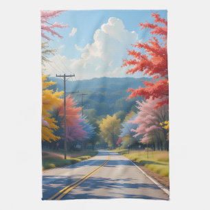Pastellene Wasserfarbenlandschaft einer herbstlich Geschirrtuch