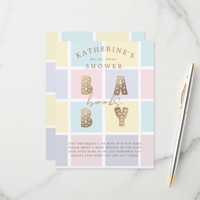 Pastellfarbblock Gold-Bücher für eine Kinderkarte RSVP Karte (Vorderseite/Rückseite Beispiel)