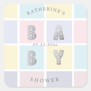Pastellfarbblock Silberbaby-Dusche Quadratischer Aufkleber
