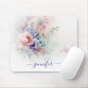 Pastellfarben Aquarell Blumen-Typografie Name Mousepad