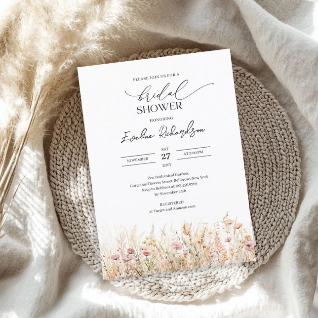 Pastellfarben Aquarellfeder-Wildblumen Braut Einladung (Pastel colors watercolor spring wildflowers bridal invitation)