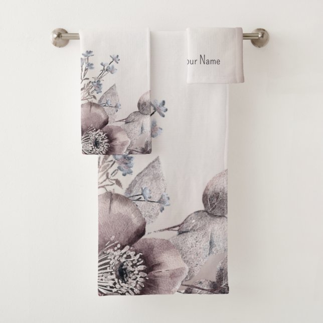 Pastellfarben Blau Beige Blume Badhandtuch Set (Insitu)