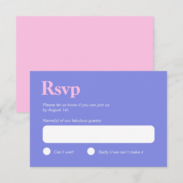 Pastellfarben Blau und Rosa Minimalistische RSVP-K RSVP Karte (Vorne/Hinten)