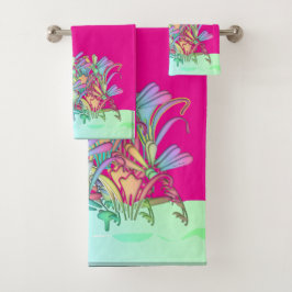 Pastellfarben Blume Heiß rosa Badhandtuch Set