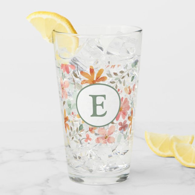 Pastellfarben-Blumenglas-Cup mit Monogramm Glas (Vorderseite Ice)