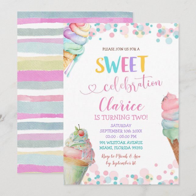 Pastellfarben Eiscreme Einladung (Vorne/Hinten)