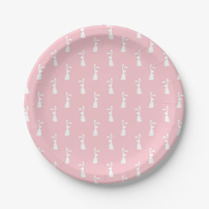 Pastellfarben-Hasenmuster Rosa Hintergrund Haustie Pappteller