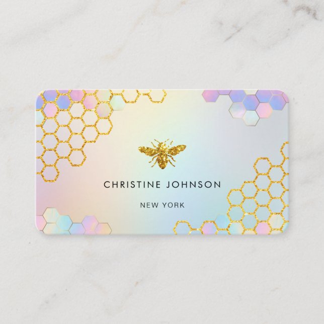 Pastellfarben Hexagons-Bienenlogo Visitenkarte (Vorderseite)