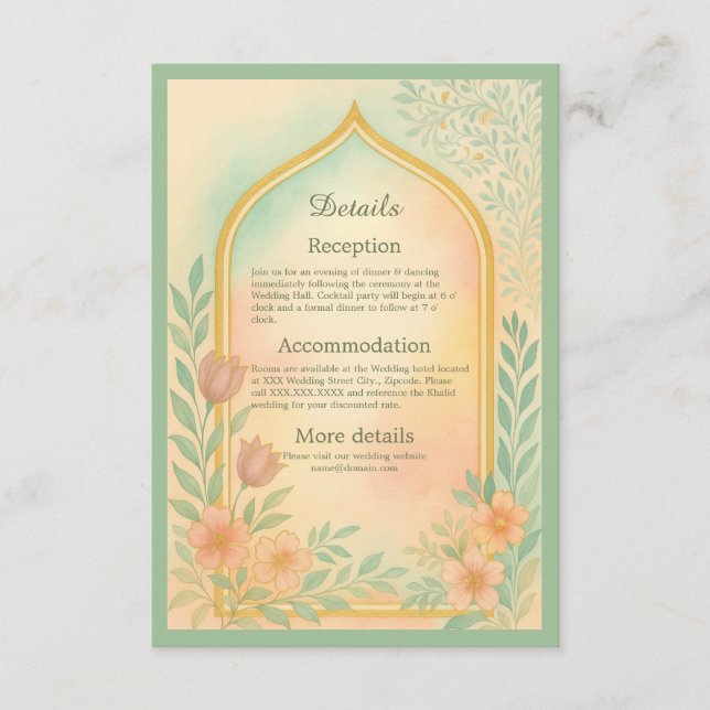 Pastellfarben-Hochzeit in Gold Begleitkarte (Vorderseite)