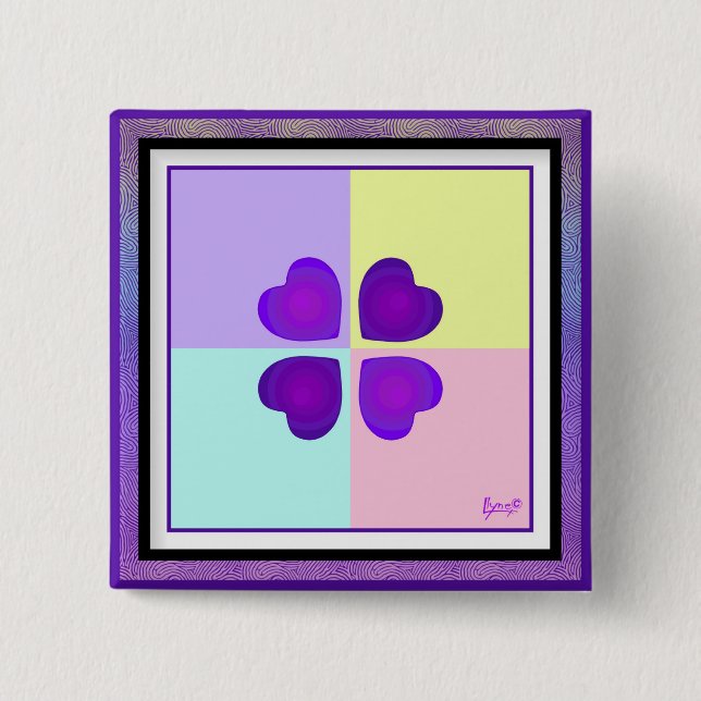 Pastellfarben & lila Herzen schlagen Button (Vorderseite)