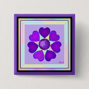 Pastellfarben & lila Herzen schlagen Button