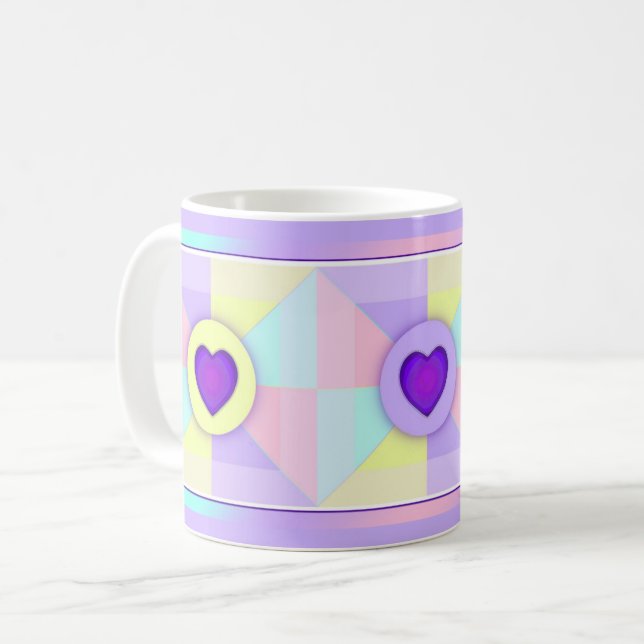 Pastellfarben & lila Herzen schlagen Kaffeetasse (Vorderseite Links)