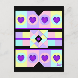 Pastellfarben & lila Herzen schlagen Postkarte