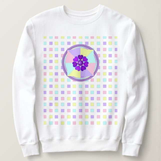 Pastellfarben & lila Herzen schlagen Sweatshirt (Design vorne)