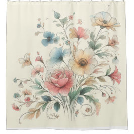 Pastellfarben mit Blumenmotiven Duschvorhang