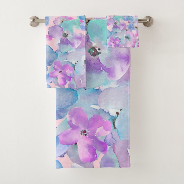 *~* Pastellfarben Muster Blaurosa Blume  Badhandtuch Set (Insitu)