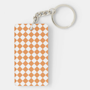 Pastellfarben Orange und White Diamond-Karo Schlüsselanhänger