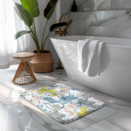 Pastellfarben Palmenfarben Blätter und Bio Formen Badematte