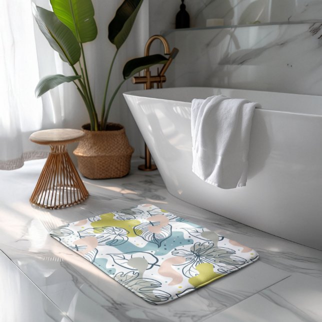 Pastellfarben Palmenfarben Blätter und Bio Formen Badematte (Von Creator hochgeladen)