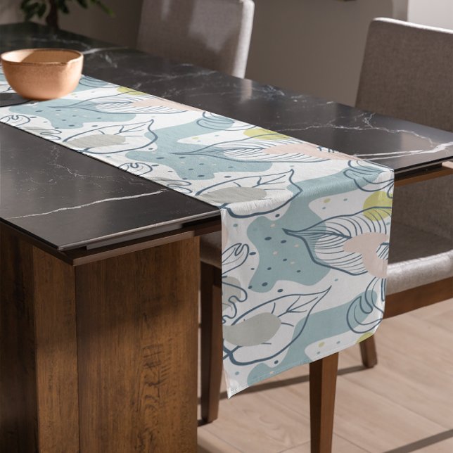 Pastellfarben Palmenfarben Blätter und Bio Formen Großer Tischläufer (Von Creator hochgeladen)