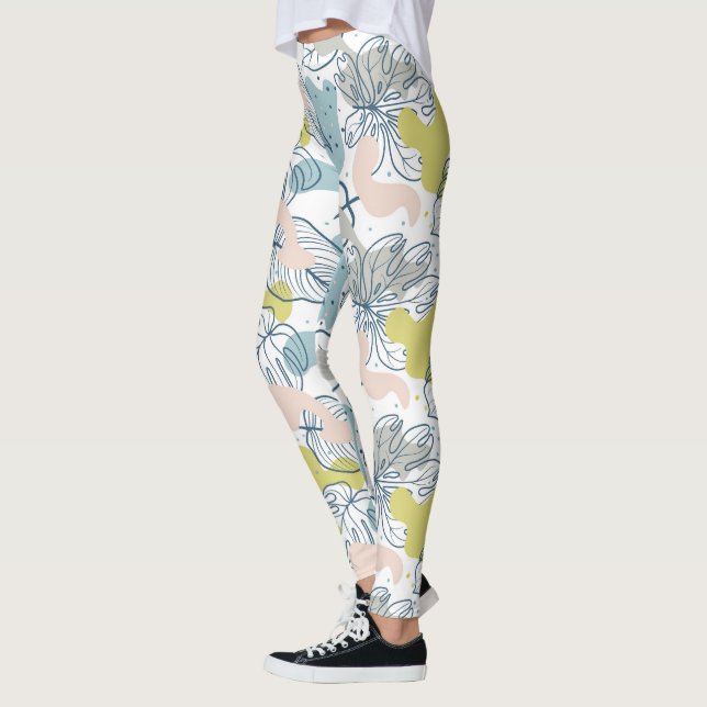 Pastellfarben Palmenfarben Blätter und Bio Formen Leggings (Links)