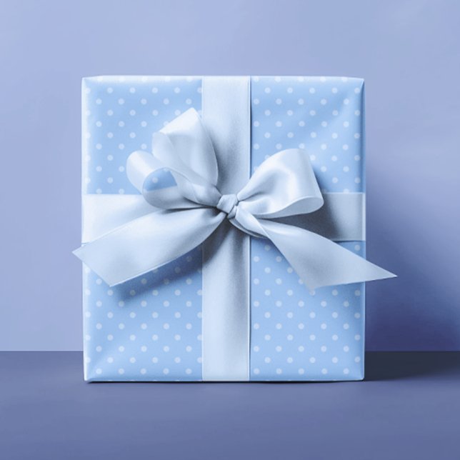 Pastellfarben und hellblaue Polka-Punkte Geschenkpapier (Pastel and Light Blue Small Polka Dots Wrapping Paper)
