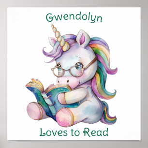 Pastellfarben Unicorn Lesen von Aquamarinem Text Poster