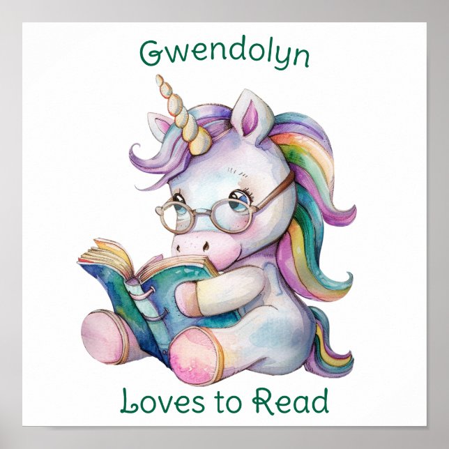 Pastellfarben Unicorn Lesen von Aquamarinem Text Poster (Vorne)
