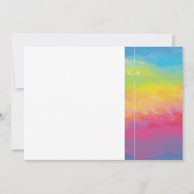 Pastellfarben Wasserfarbenregenbogen Einladung (Vorderseite)
