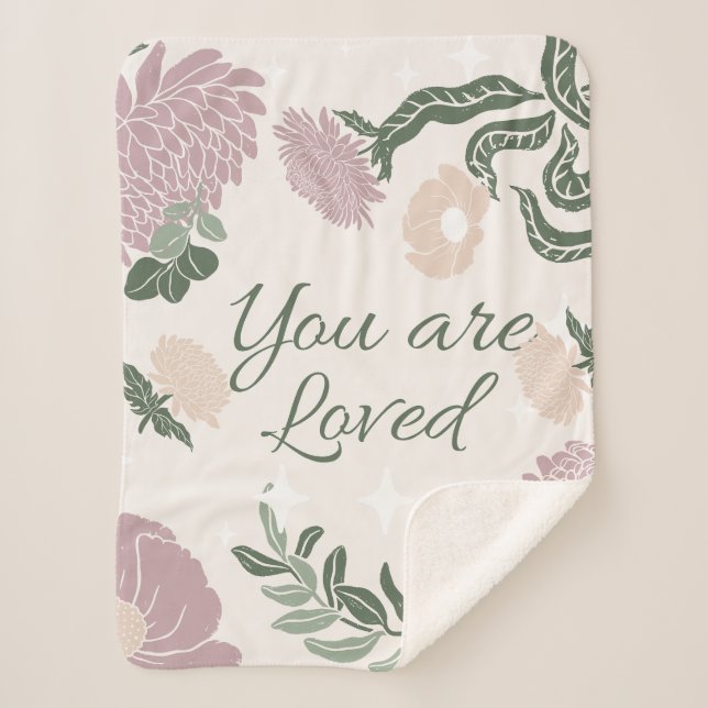 Pastellfarben Wildblumen Rosa und Grün. Sherpadecke (Vorderseite)