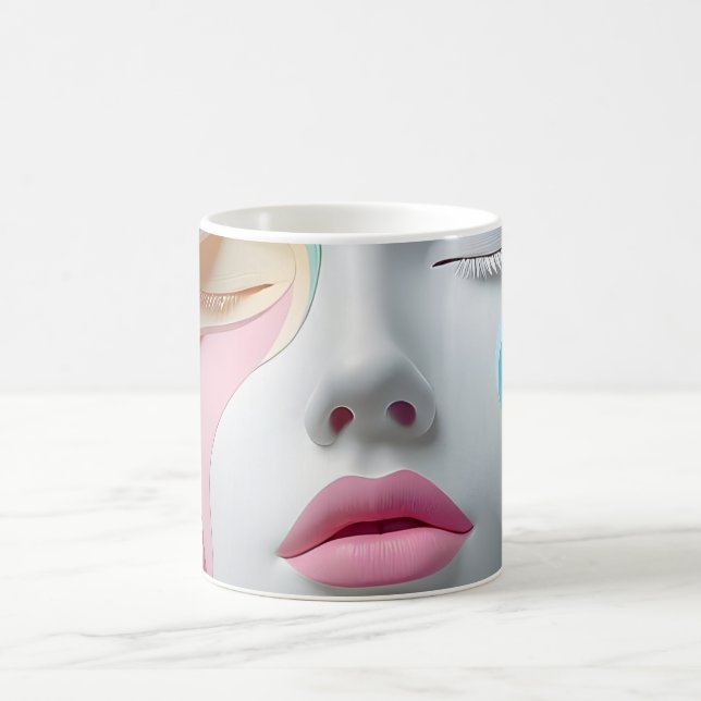 Pastellfarbene abstrakte 3D-Gesichtskunst-Kaffeeta Kaffeetasse (Mittel)