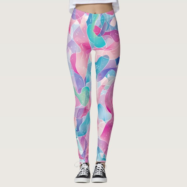 Pastellfarbene abstrakte Bandmuster Leggings (Vorderseite)