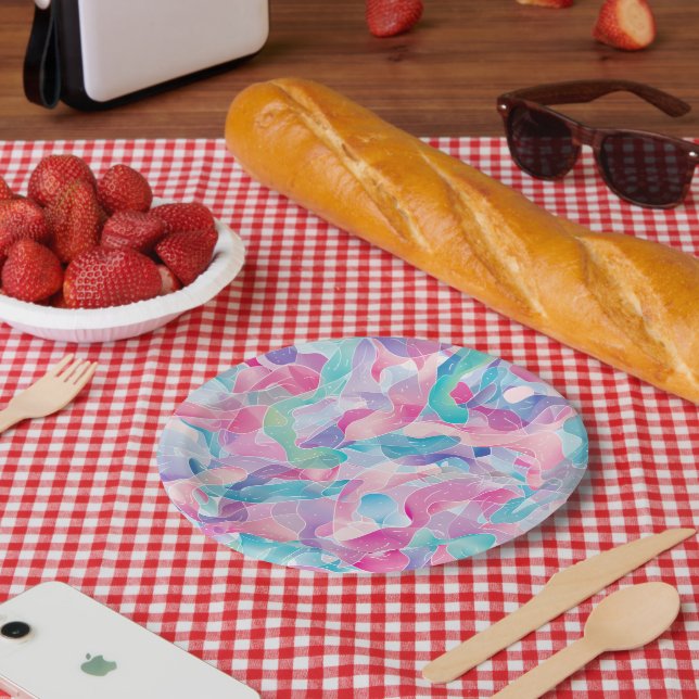 Pastellfarbene abstrakte Bandmuster Pappteller (Picknick)