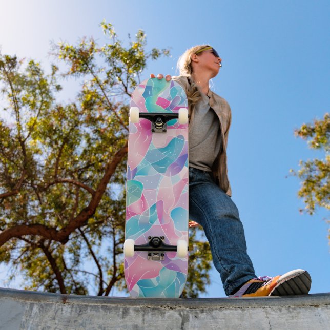 Pastellfarbene abstrakte Bandmuster Skateboard (Außenbereich 1)