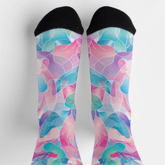 Pastellfarbene abstrakte Bandmuster Socken (Oben)