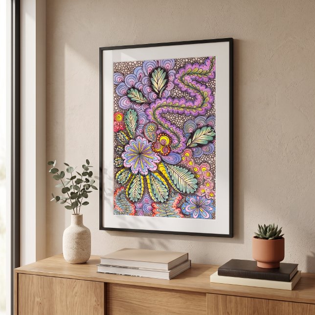 Pastellfarbene abstrakte Blumengewirr-Doodle-Kunst Poster (Von Creator hochgeladen)
