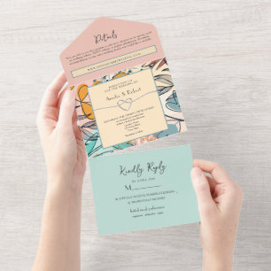 Pastellfarbene abstrakte Boho-Hochzeit All In One Einladung