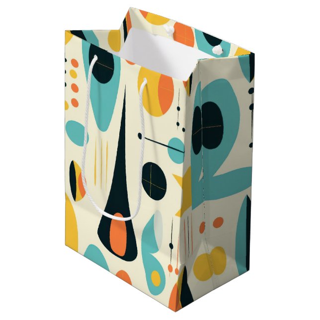 Pastellfarbene abstrakte Mid-Century-Muster Mittlere Geschenktüte (Vorderseite Schrägansicht)
