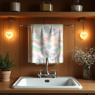 Pastellfarbene abstrakte nahtlose Musterwellen und Geschirrtuch