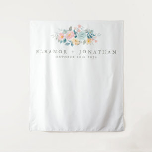 Pastellfarbene Aquamarin rosa Blumenzähne Wandteppich