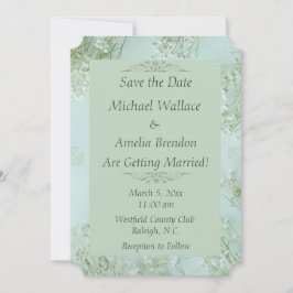 Pastellfarbene Aquamarine weiße Blume Hochzeit Spe Save The Date