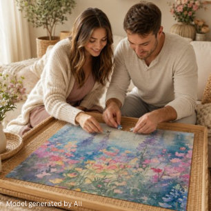 Pastellfarbene Aquarell-Wildblumenwiese Puzzle