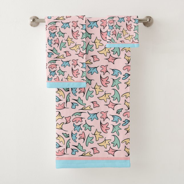Pastellfarbene Blätter Rosa Badhandtuch Set (Insitu)