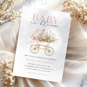 Pastellfarbene Blumen-Kinderwagen Mädchen-Baby-Par Einladung