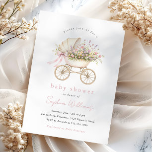 Pastellfarbene Blumen-Kinderwagen Mädchen-Baby-Par Einladung
