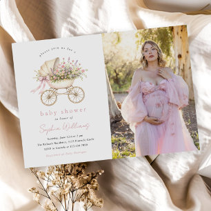 Pastellfarbene Blumen-Kinderwagen Mädchen-Baby-Par Einladung