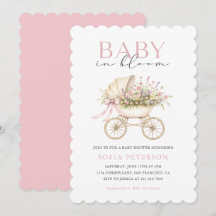 Pastellfarbene Blumen-Kinderwagen Mädchen Baby-Par Einladung
